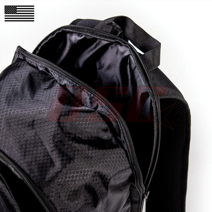 Motorcycle Standard Backpack Red Stripe On Black & Grey Honda Race Fan Support Gear