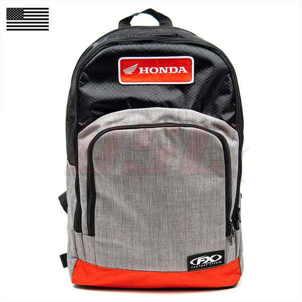 Motorcycle Standard Backpack Red Stripe On Black & Grey Honda Race Fan Support Gear