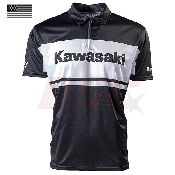 Black Performance Polo Pit Crew Shirt Dirt Bike Racing Apparel Kawasaki Size Large