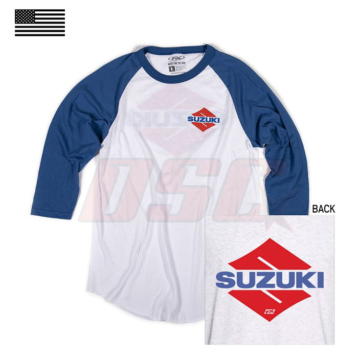 Royal Blue 3/4 Raglan Baseball T-Shirt Dirt Bike Racing Apparel Suzuki Size Large