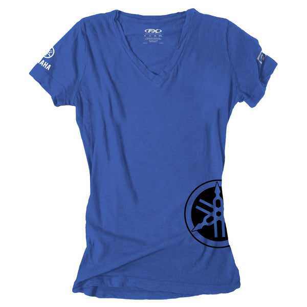 Yamaha Dirt Bike Womens Blue V-Neck T-Shirt Fan Apparel Size Small