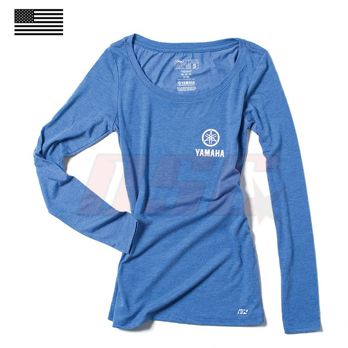 Yamaha Tuning Fork Dirt Bike Womens Blue Long Sleeve Fan Apparel Size Small